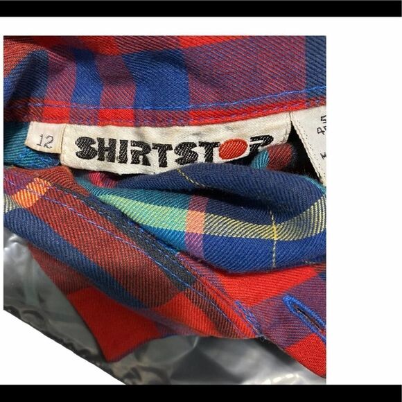 Vintage 80s Shirt Button Down Shirt Stop Plaid Chest Pockets Long Sleeve Blue 12 - Picture 3 of 13